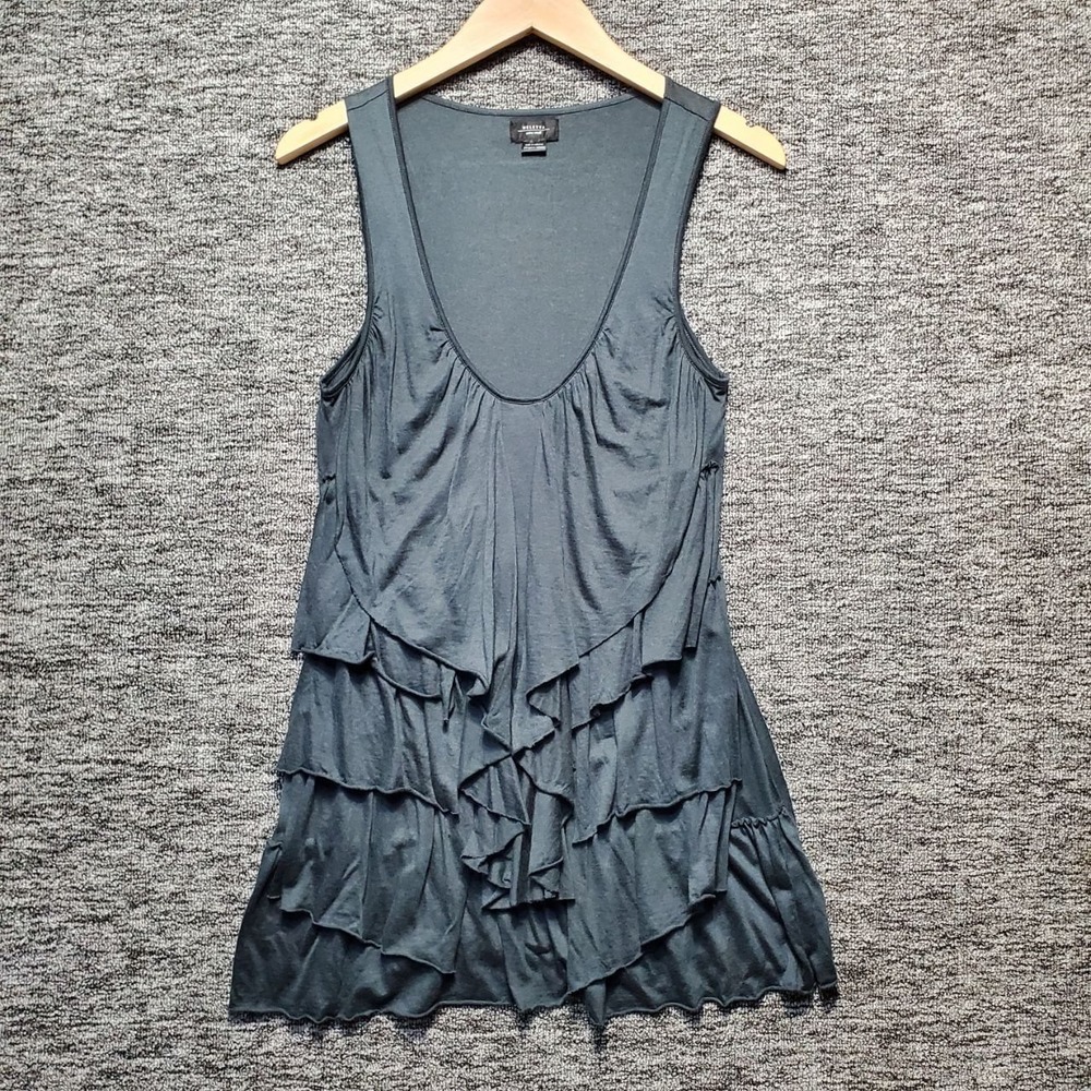 Anthropologie‎ Deletta Tank Top Women XS Gray Ruffle Tencel Wool Sleeveless Boho